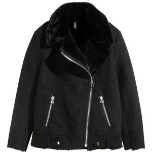 Black Suede Faux Fur Jacket - H&M Size 10